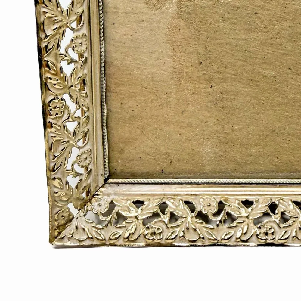 Vintage Photo Frame Ornate Filigree Metal Gold 8x10 MCM Hollywood Regency